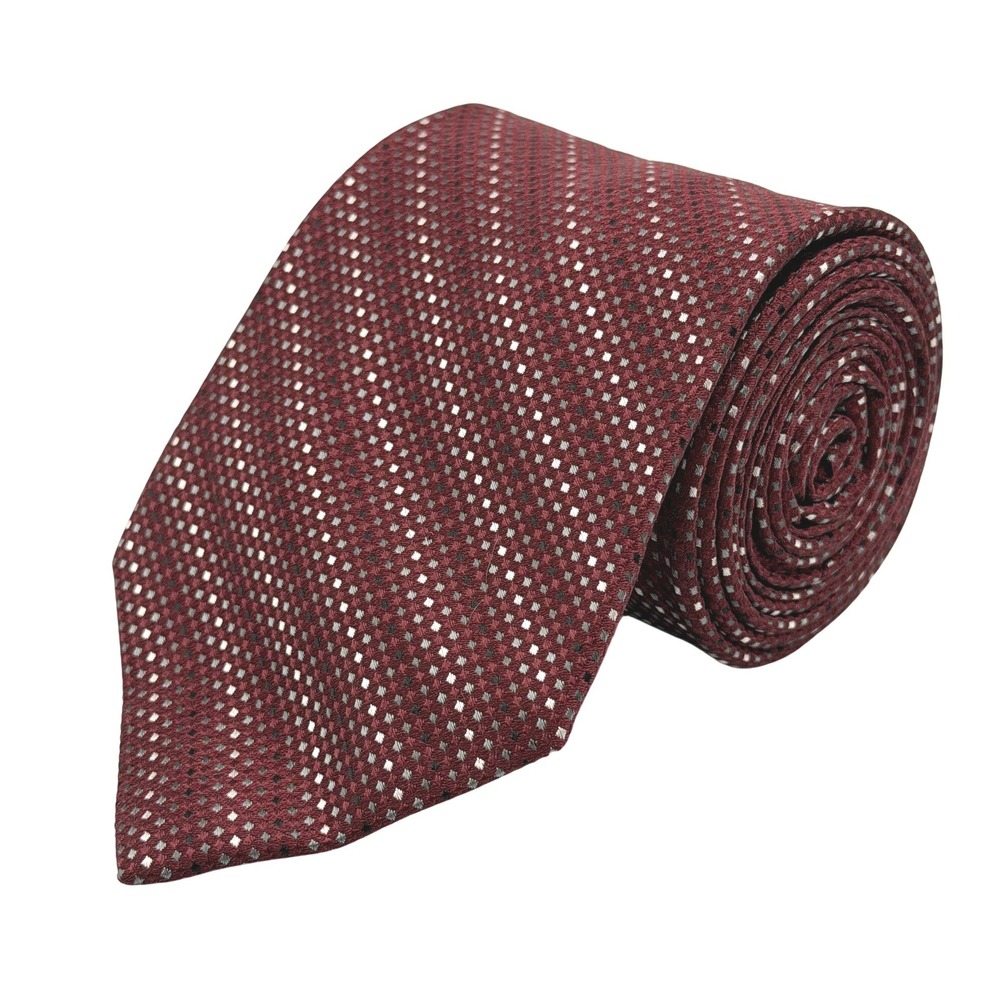 Pronto Uomo Necktie Mens Burgundy Geometric Micro-Square Stripe 100% Silk 58"